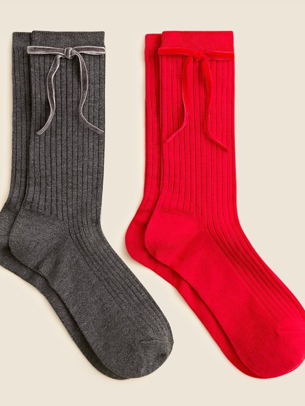 NWT J. Crew Bow trouser socks two-pack | Red, Grey